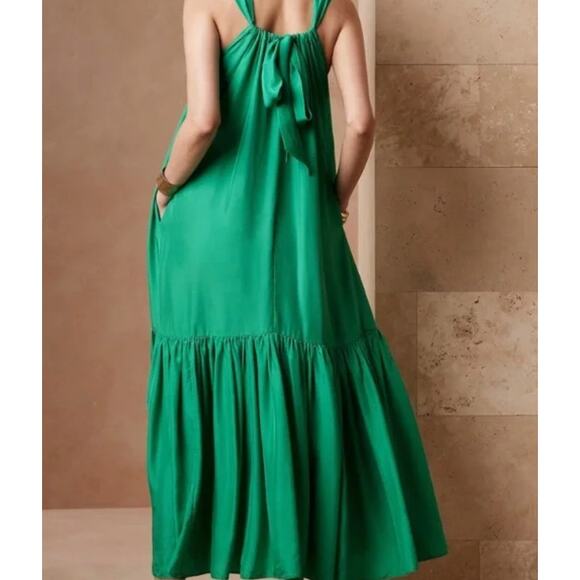 Banana Republic Silk Maxi Dress Ibiza Green Goddess Like New XS - Picture 3 of 11